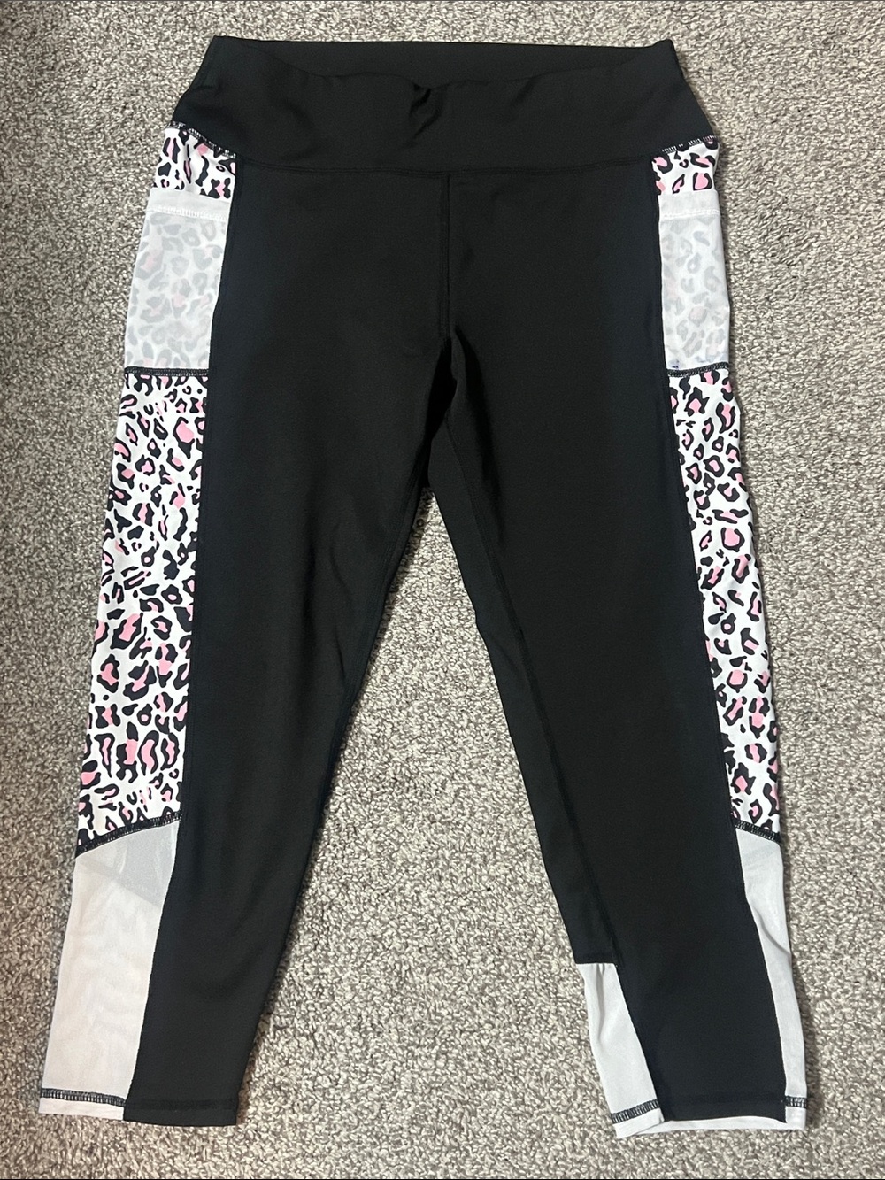 SHEIN Black Leggings with Pink & White Leopard Panels